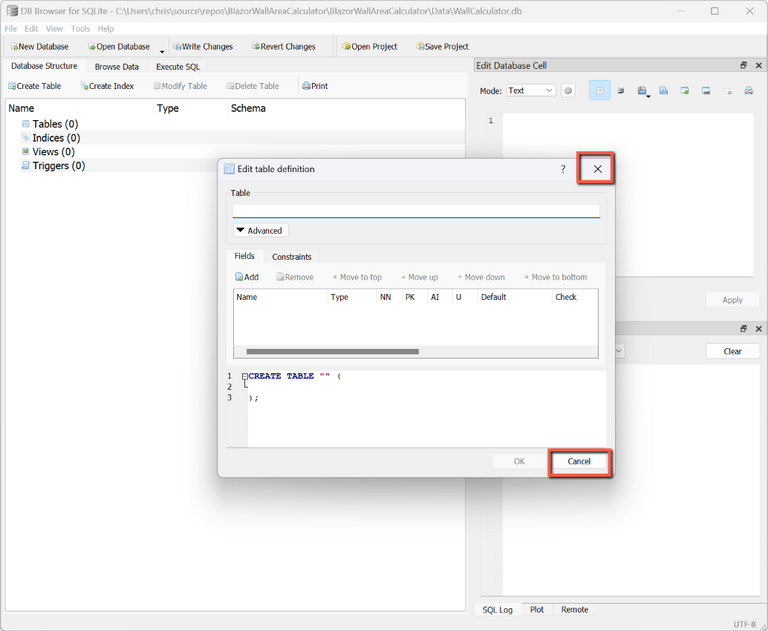 New SQLite Database