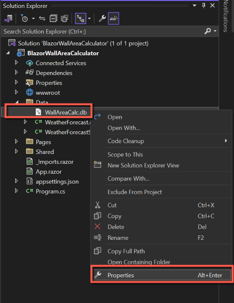 Database Properties in Visual Studio