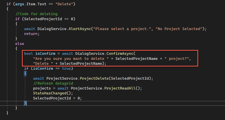 Delete Project - Code to show Project Name