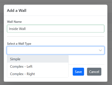 Index Page - Dynamic Dialog - Wall Area Calculator